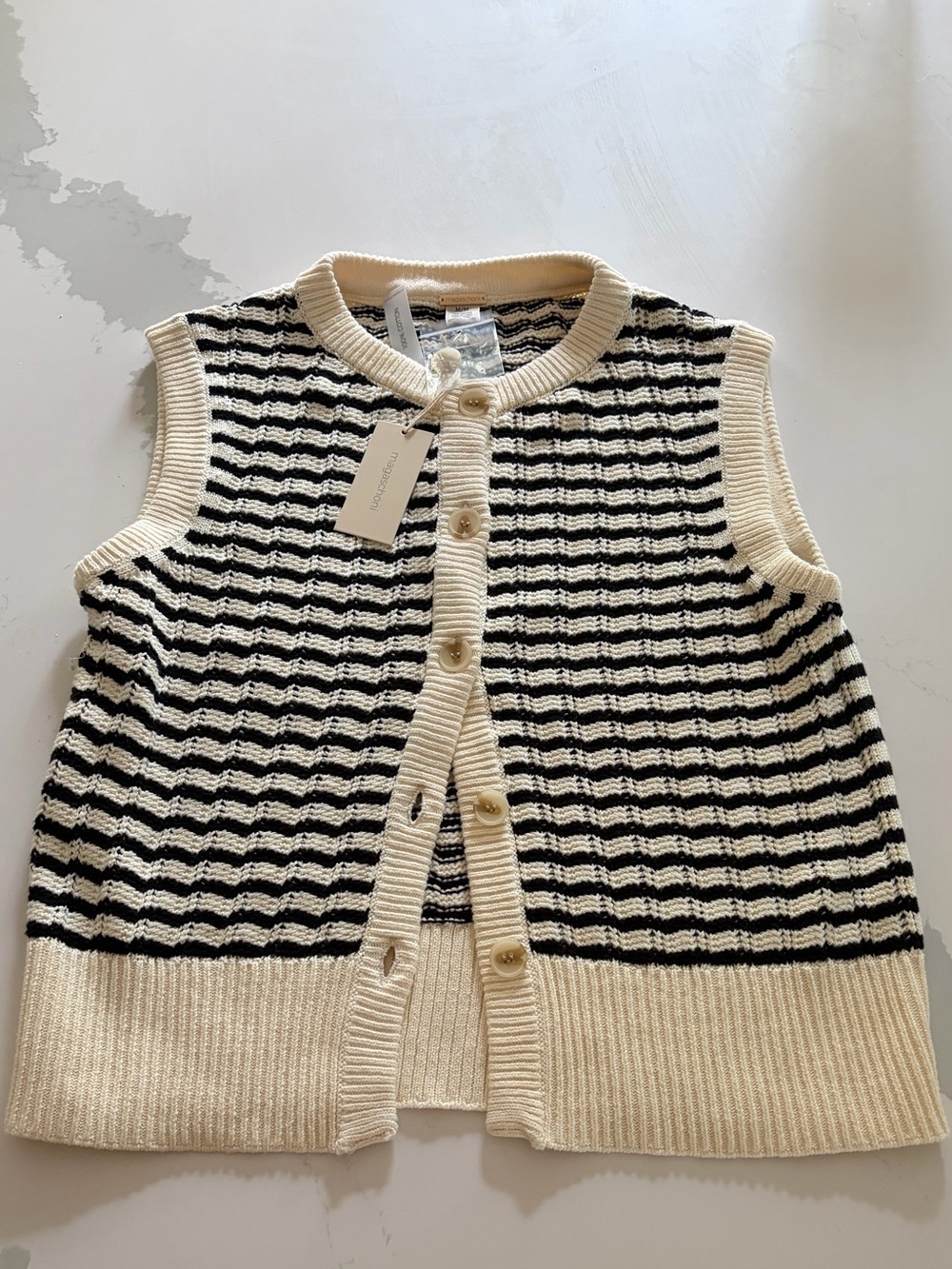 NWT Magaschoni Striped Button Up Vest 100% Cotton Size Med